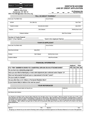 Debit/ATM Access Line of Credit Application