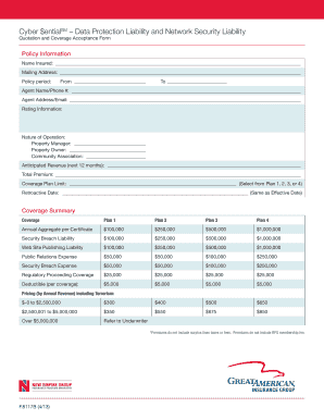 Cyber $entialSM Data Protection Liability Quotation Form