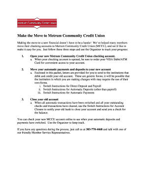 Metrum Community Credit Union Account Switch Kit