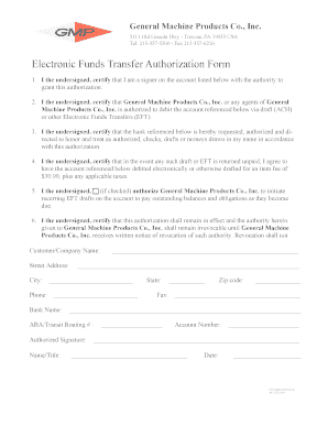Electronic Funds Transfer Authorization Form
