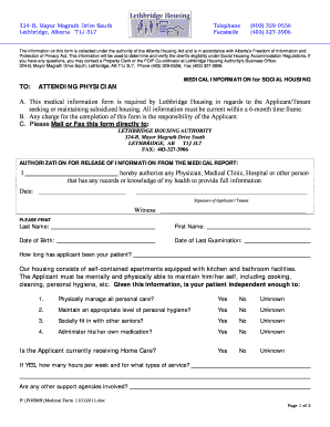 Medical Information Form for Social Housing
