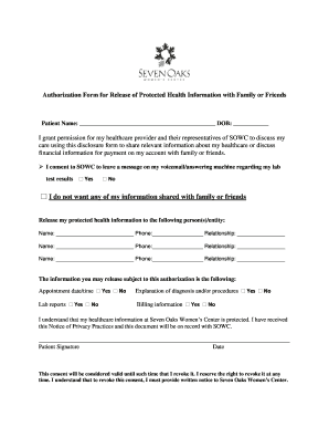 Authorization Form for Release of Protected Health Information