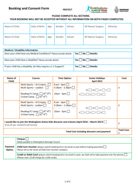 Child Activity Booking and Consent Form