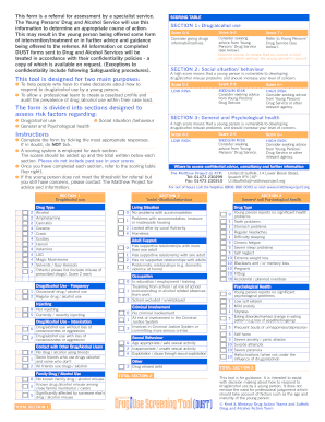 DUST Form for Young People Drug and Alcohol Assessment
