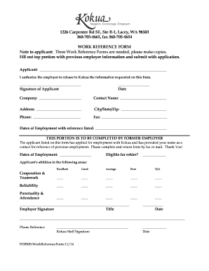 Work Reference Form