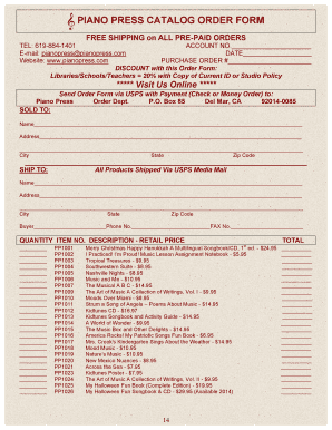 Piano Press Catalog Order Form