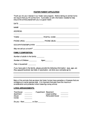 Foster Parent Application Form