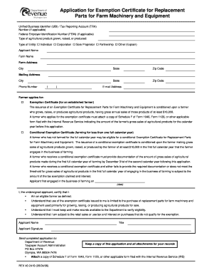 Washington Exemption Certificate for Farm Machinery Parts