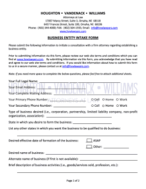 Business Entity Intake Form