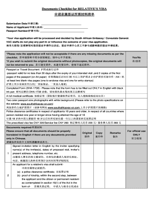 Relative's Visa Application Checklist