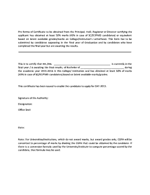 Certificate of Marks for CAT Application