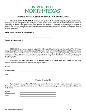 Permission to Publish Photographs and Release