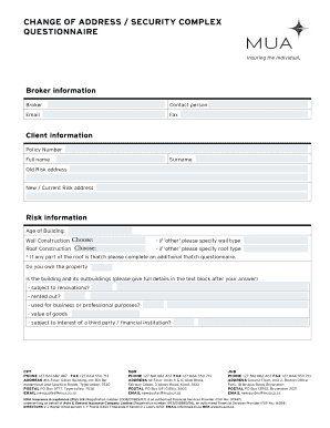 Change of Address Security Complex Questionnaire