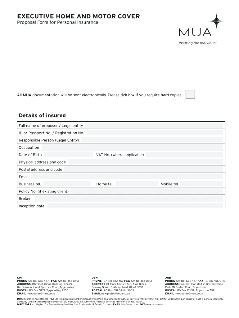 EXECUTIVE HOME AND MOTOR COVER - MUA Preview on Page 1