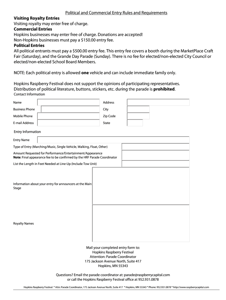 Fillable Online Grande Day Parade Entry Form Fax Email Print pdfFiller