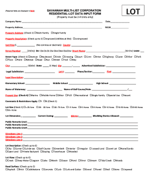 Residential Lot Data Input Form