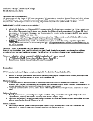 New York Student Health Information Form