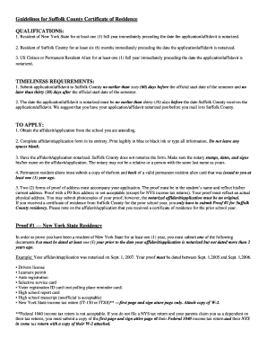 Suffolk County Certificate of Residence Application