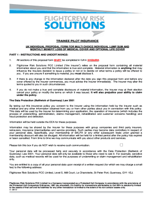 UK Trainee Pilot Insurance Proposal Form
