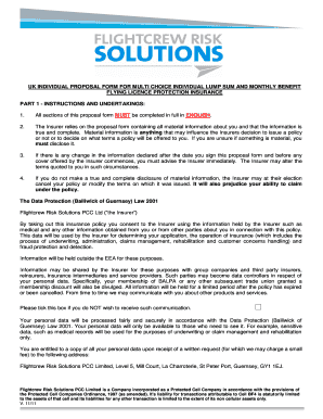 UK Individual Proposal Form for Flying Licence Protection Insurance