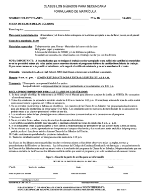 Formulario de Matrícula para Clases los Sábados