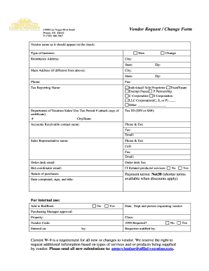 Vendor Request Change Form