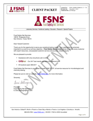 Food Safety Net Services Client Packet