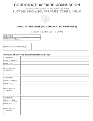 Annual Returns for Incorporated Trustees