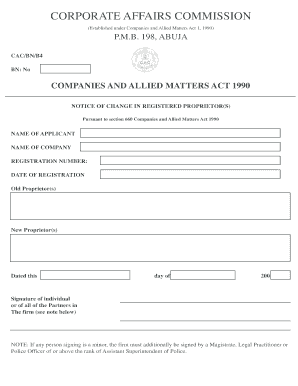 Notice of Change in Registered Proprietor