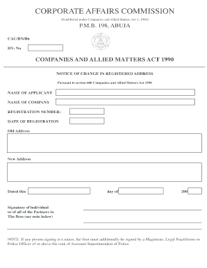 Notice of Change in Registered Address