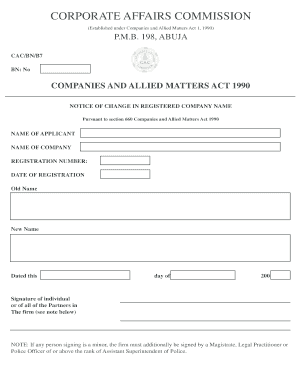 Notice of Change in Registered Company Name