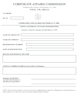 Notice of Removal of Name from Register