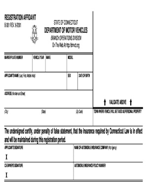 Connecticut Vehicle Registration Affidavit