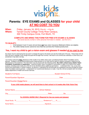 Child Vision Exam and Glasses Authorization Form