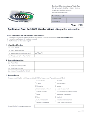 SAAYC Members Grant Application Form