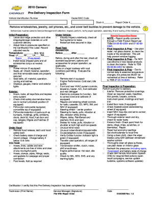2010 Camaro Pre-Delivery Inspection Form