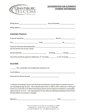 Authorization for Automatic Payment Withdrawal