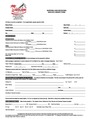 Shipping and Receiving Service Order Form