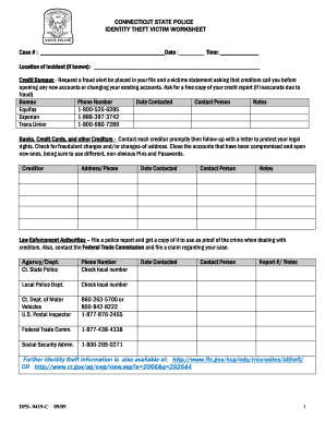 Connecticut Identity Theft Victim Worksheet