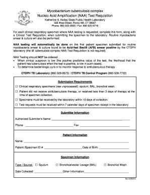 Mycobacterium Tuberculosis NAA Test Requisition