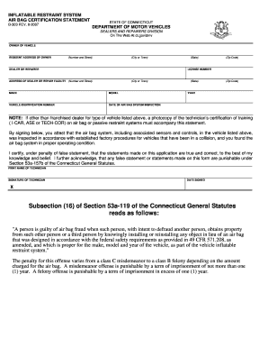 Air Bag Certification Statement