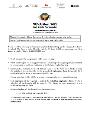 Youth Unite for Voluntary Action Application Form