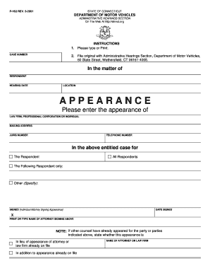 Connecticut DMV Hearing Appearance Form