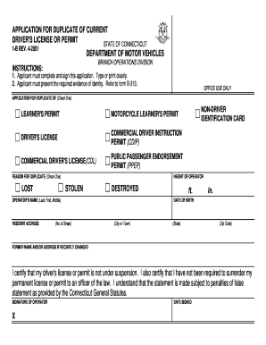 Connecticut Driver's License Duplicate Application