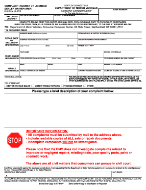 Complaint Against CT Licensed Dealer or Repairer
