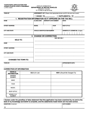 Taxpayer's Application for Change of Motor Vehicle Assessment