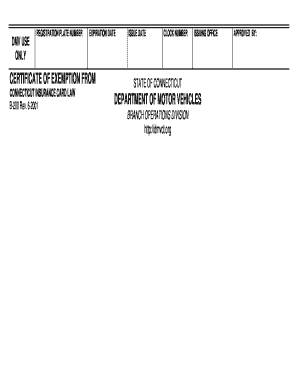 Connecticut Vehicle Registration Exemption Form