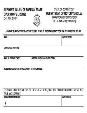 Affidavit for Foreign Driver's License