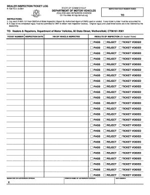 Connecticut Dealer Inspection Ticket Log