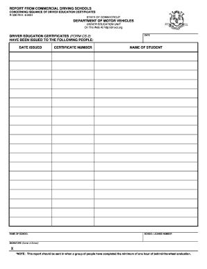 Driver Education Certificate Report